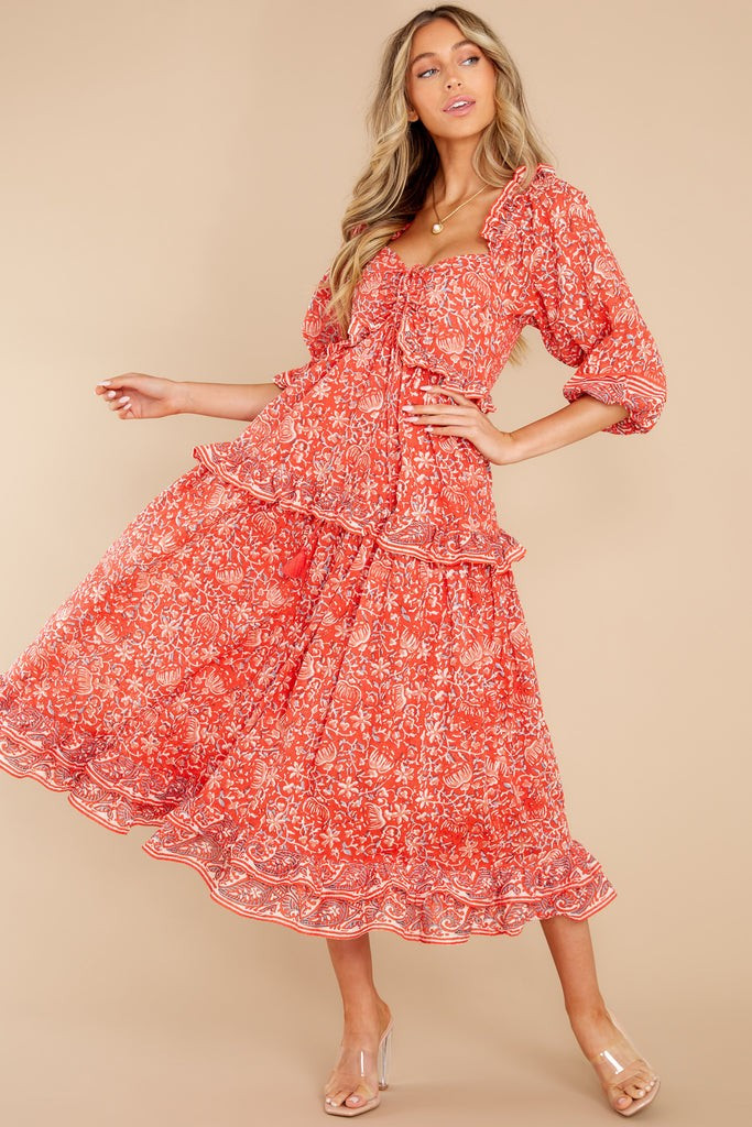 Celia Fan Block Midi Dress | Red Dress 