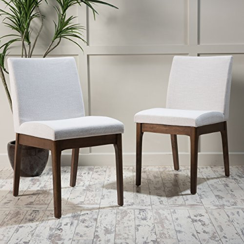 Katherine Mid Century Modern Light Beige Fabric/ Walnut Finish Dining Chair (Set of 2) | Amazon (US)