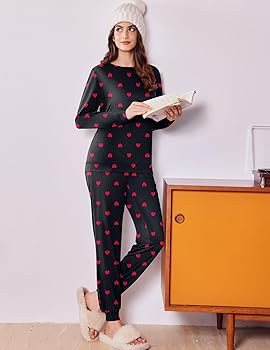 Ekouaer Womens Pajama Sets Cute Long Sleeve Pjs with Jogger Pants Soft Sleepwear Valentines Pajam... | Amazon (US)