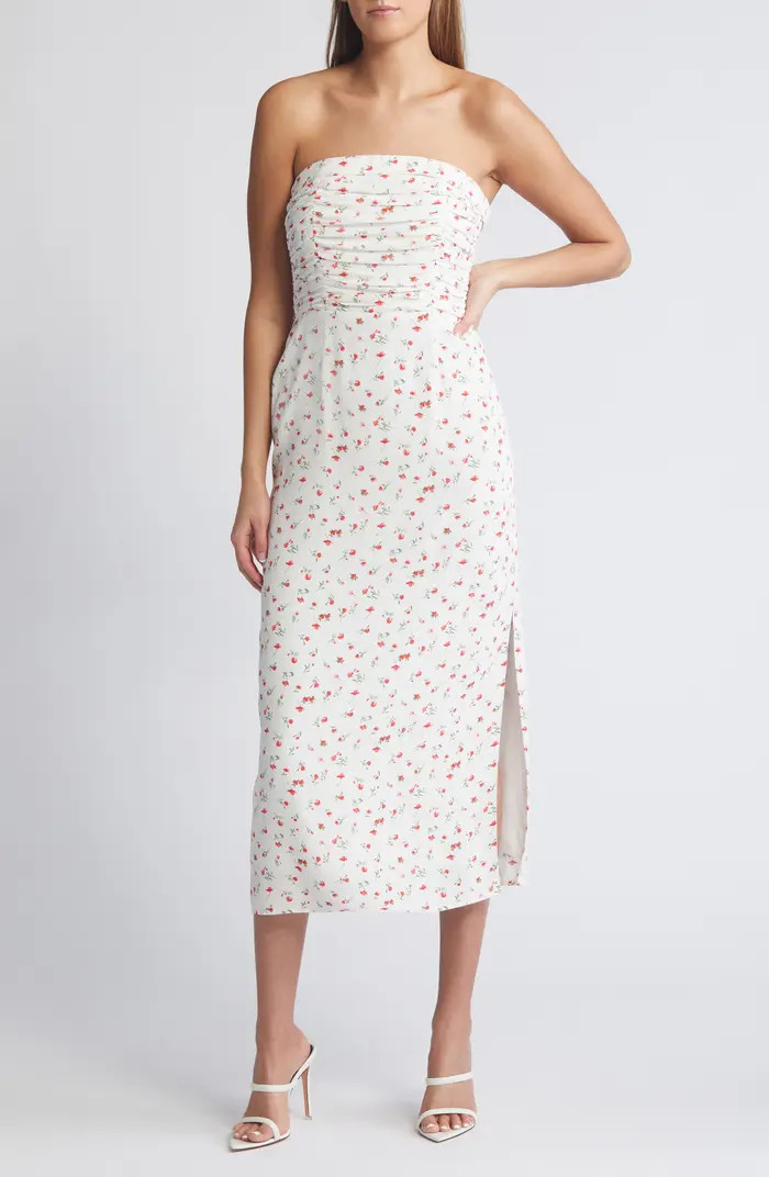 WAYF Birdie Ruched Strapless Midi Dress | Nordstrom | Nordstrom
