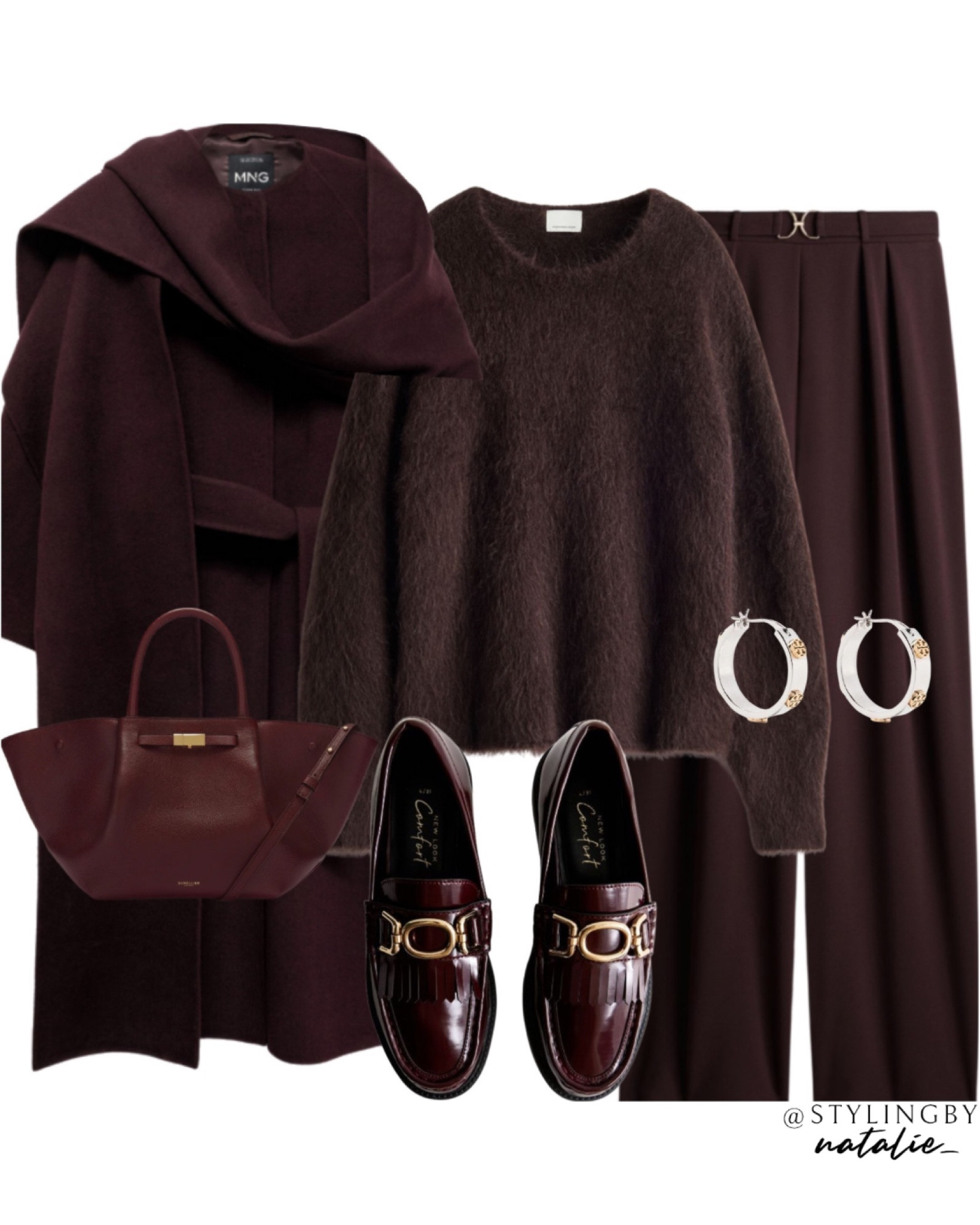 Burgundy tonal outfit- Scarf coat , mohair jumper, buckle detail trousers, burgundy loafers, Demellier tote bag and hoop earrings.
🏷️ Winter outfit, winter coat, tonal outfit, workwear, work outfit, office style

#LTKwinter #LTKworkwear #LTKstyletip