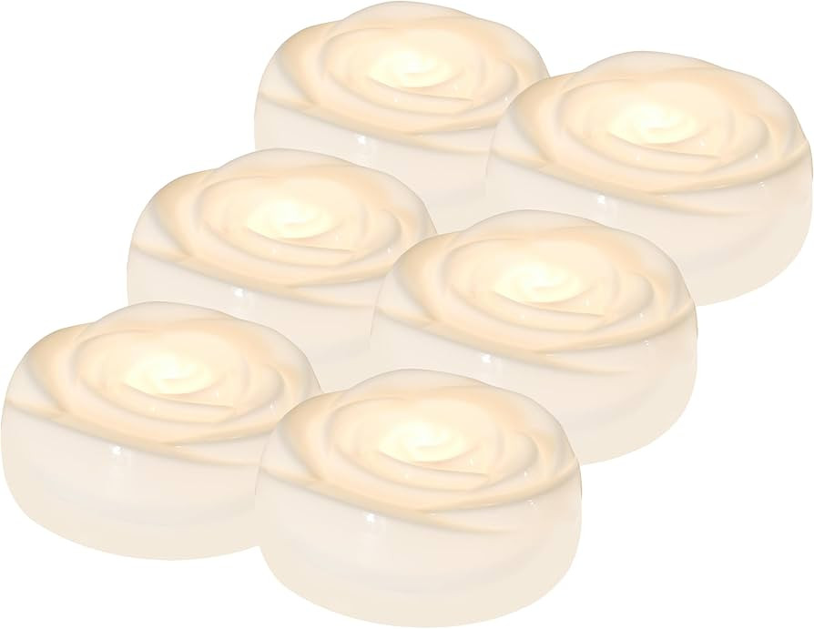 Aignis 6pcs Flameless LED Floating Candles, White Rose Plastic Tealights Battery Operated, 120+ H... | Amazon (US)