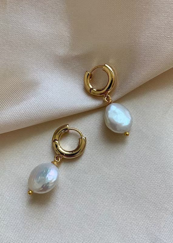 Pearl Hoops  Pearl Earrings Gold  Gold Hoop Earrings  | Etsy | Etsy (US)
