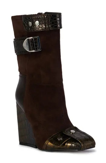 AZALEA WANG Allona Wedge Heel Boot in Brown at Nordstrom Rack, Size 6 | Nordstrom Rack