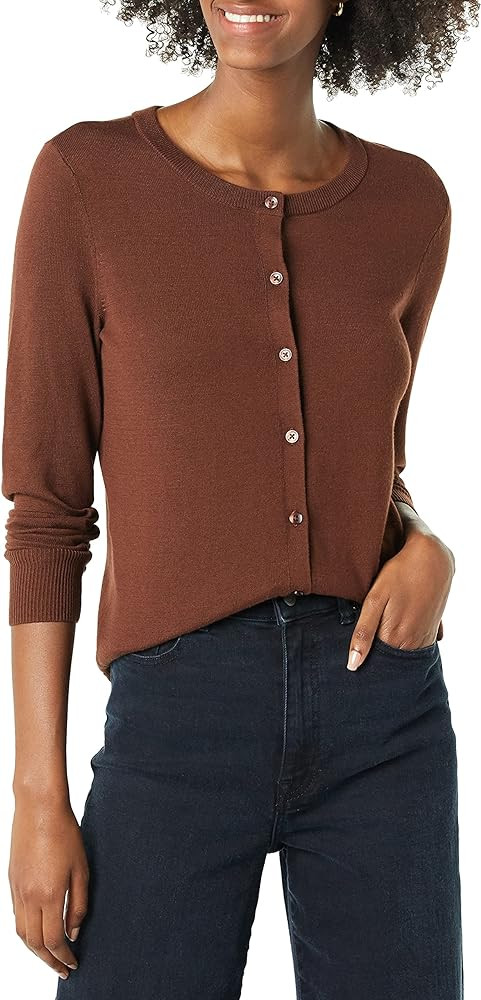 Amazon Essentials Women's Lightweight Crewneck Cardigan Sweater (Available in Plus Size) | Amazon (US)