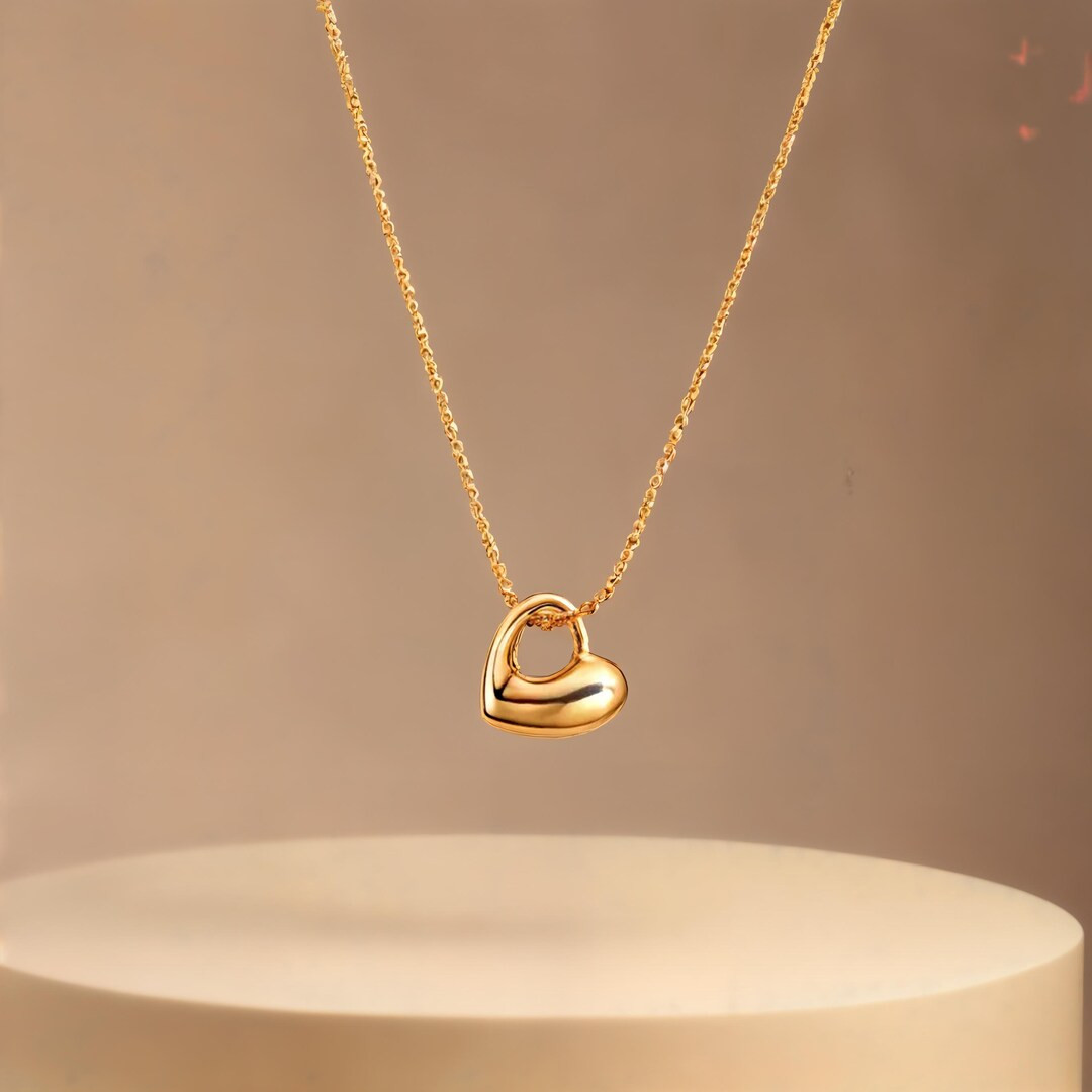 Gold Heart Necklace, Floating Heart Pendant, Open Heart Necklace, Minimalist Design, Adjustable C... | Etsy (US)