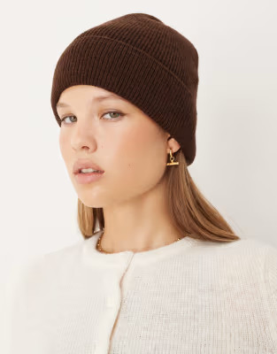 ASOS DESIGN knitted fine gauge wool beanie in chocolate | ASOS | ASOS (Global)
