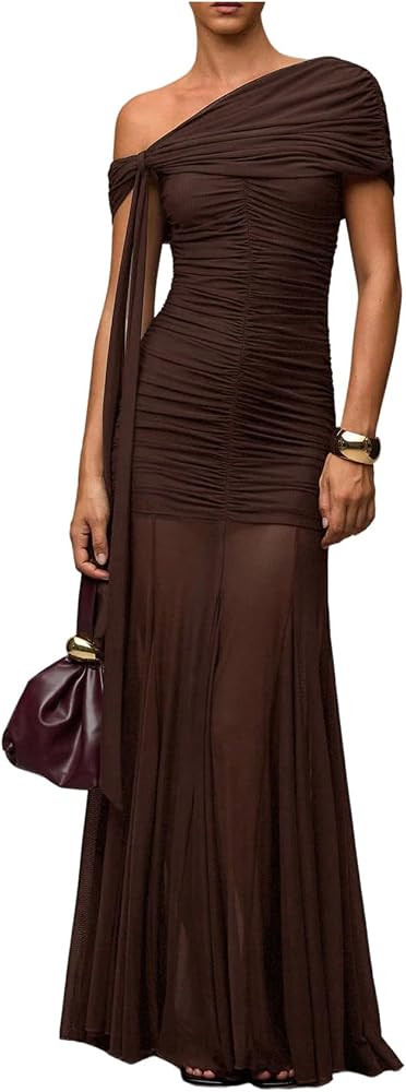 Verdusa Women's Corset Dress Wedding Guest Dresses Statement Holiday Off Shoulder Ruched Mesh For... | Amazon (US)