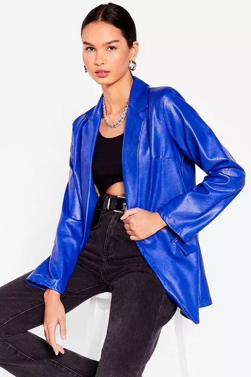 Faux Leather Open Front Blazer | Nasty Gal (US)