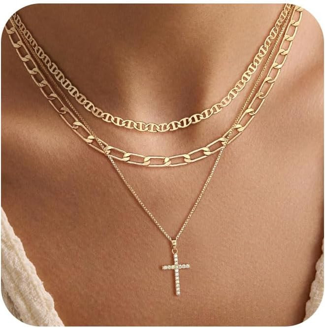Layered Gold Necklaces for Women Dainty 14k Gold/Silver Plated Stackable Choker Necklaces for Wom... | Amazon (US)