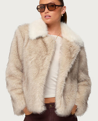 Edikted Women's Contrast Collar Faux Fur Jacket - Macy's | Macy's