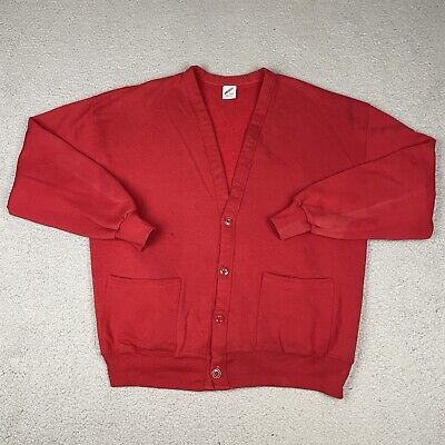 Vintage Jerzees Cardigan 80s 90s Adult One Size OSFM XL Red Sweatshirt Sweater  | eBay | eBay US