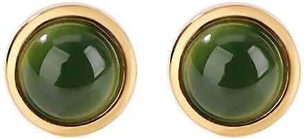 14K Gold Round Hetian White Jade and Green Jade Stud Earrings for Women, Retro Charm for Her on W... | Amazon (US)