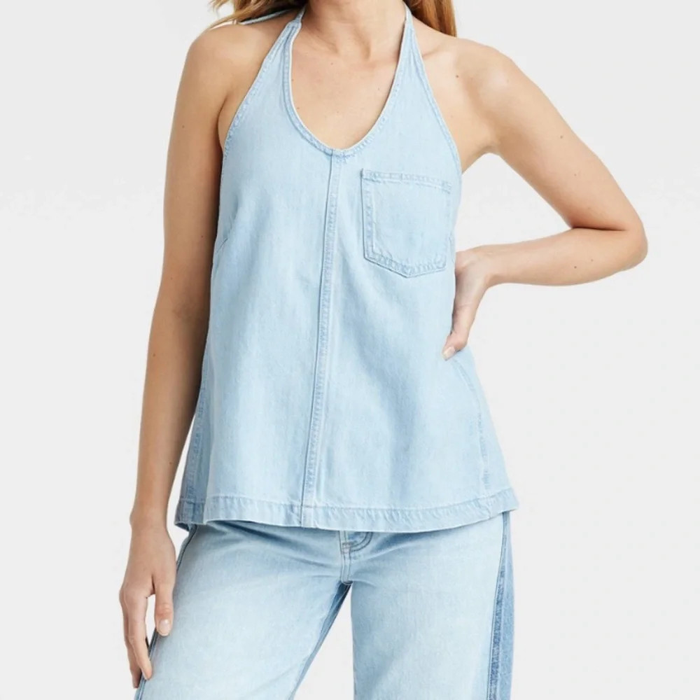 Universal Thread halter back-tie light blue denim shirt size extra small | Poshmark