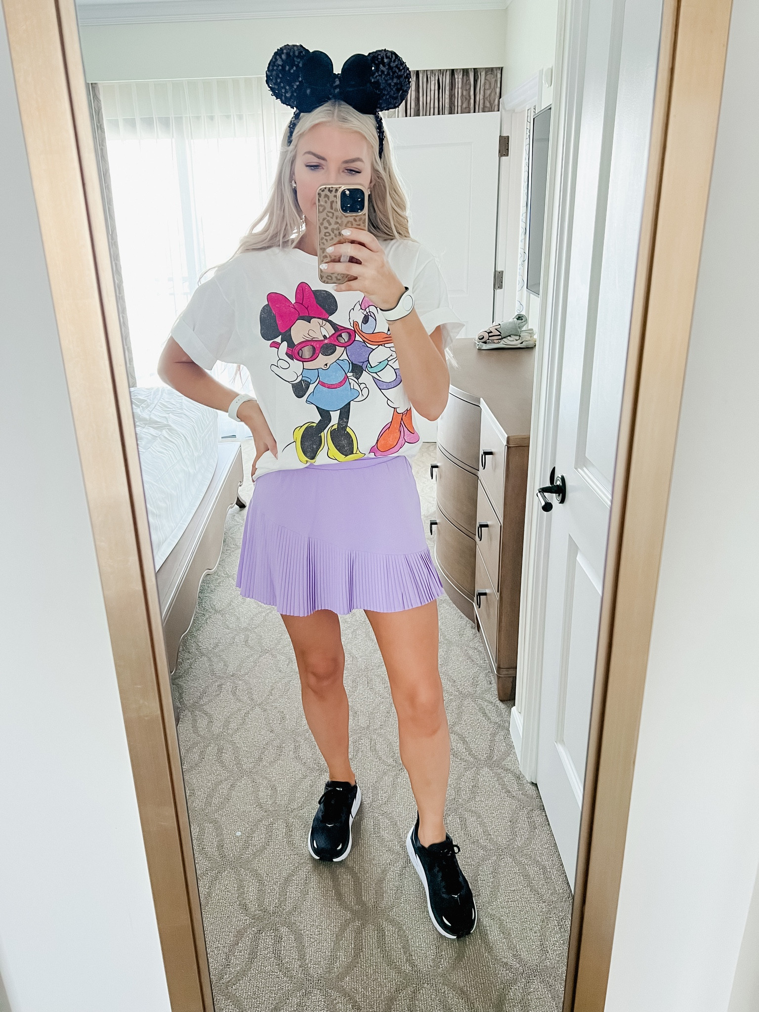 Epcot outfit, Hoka tennis shoes, spanx skirt, Disney outfits 