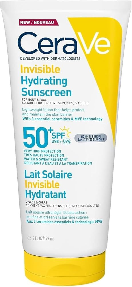 CeraVe Invisible Hydrating Sunscreen SPF 50+, For Body & Face, 177ml | Amazon (UK)