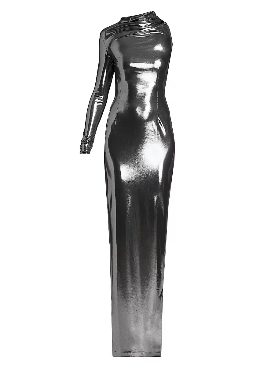 Women's Metallic Asymmetric Cut-Out Gown - Silver - Size Small | Saks Fifth Avenue