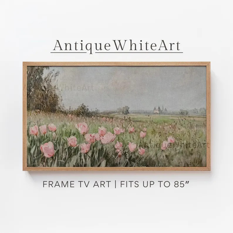Samsung Frame TV Spring Art, Tulip Field Muted Painting for Frame Tv, Easter Flowers, Floral Digi... | Etsy (US)