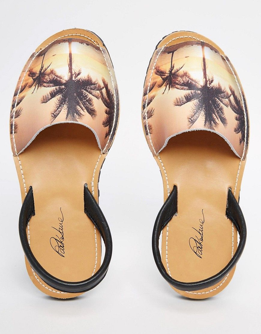 Park Lane Palm Trees Sling Flat Leather Sandals | ASOS UK