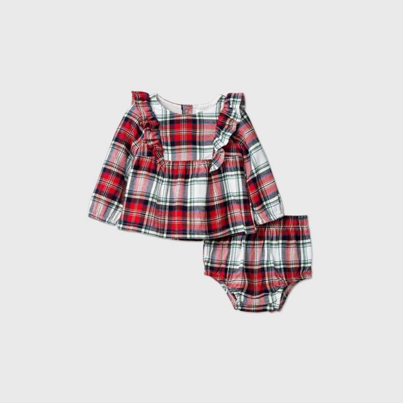 Baby Girls' Flannel Plaid Bloomer Top & Bottom Set - Cat & Jack™ Red | Target