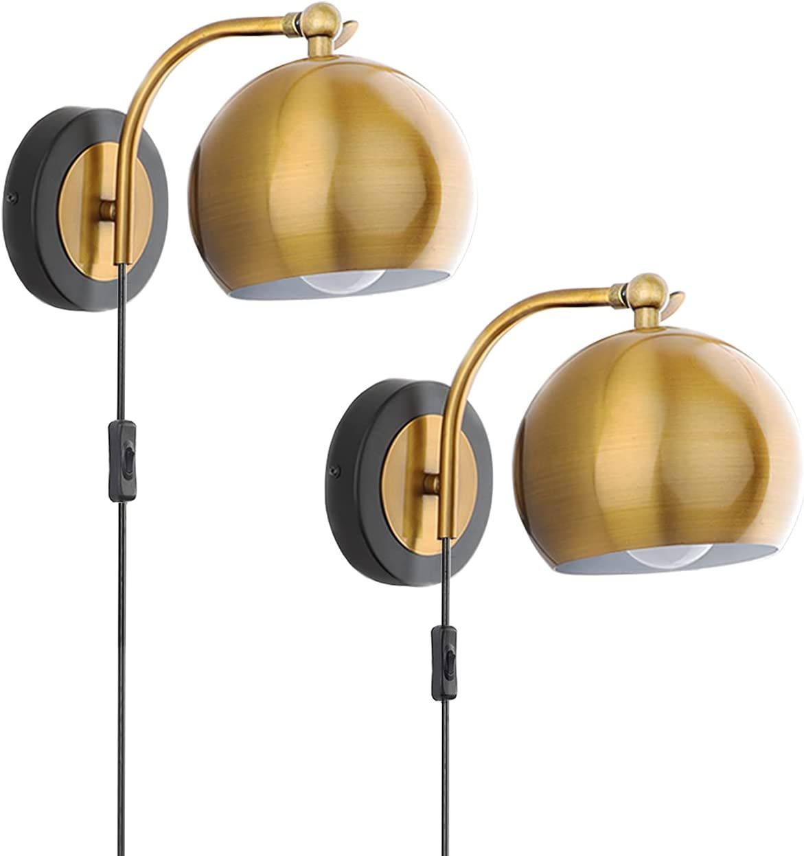 Modern Gold Wall sconces Plug in Lighting Fixture ,E26 Industrial Vintage Adjustable Wall Lights,... | Amazon (US)