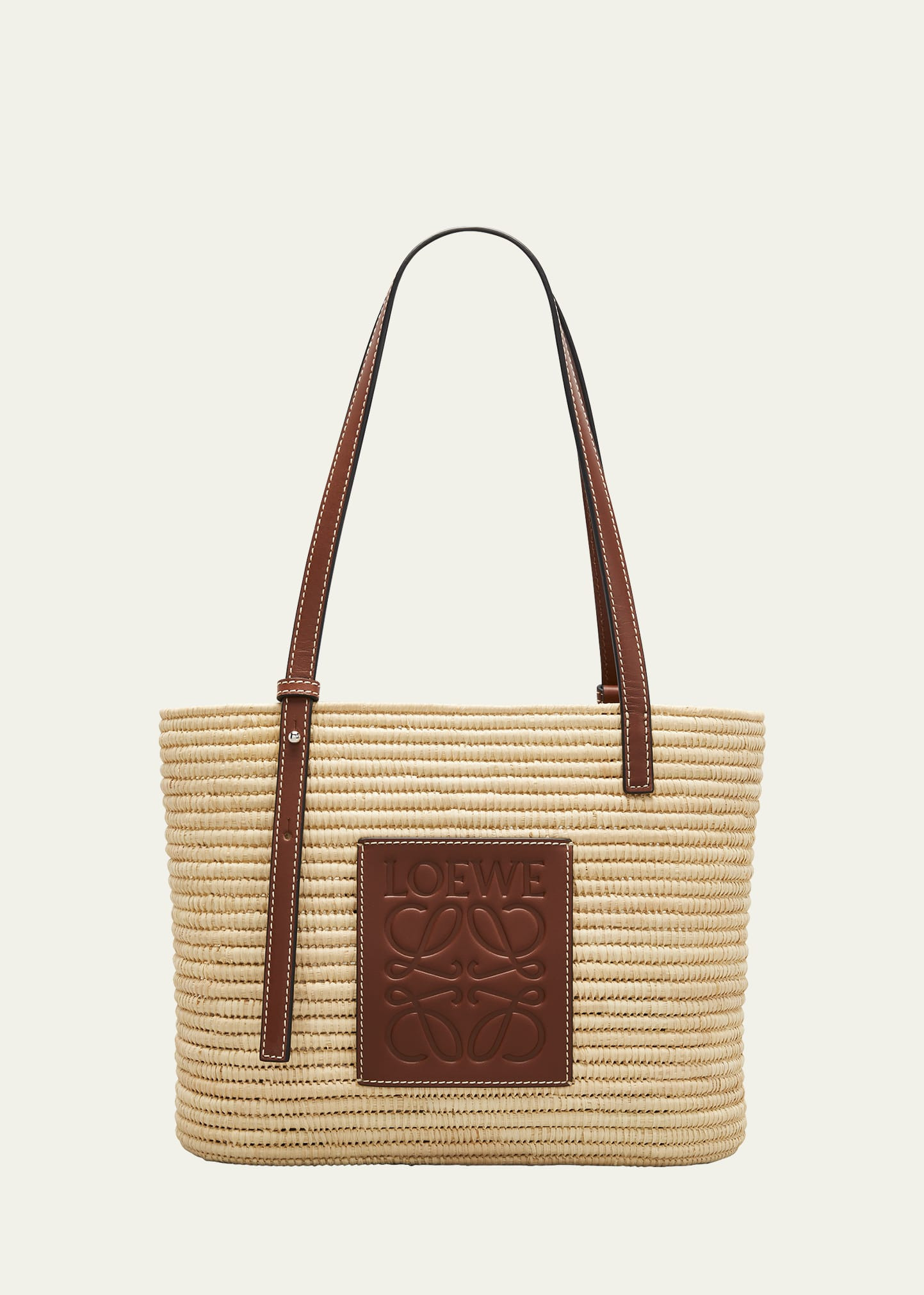 Loewe x Paula's Ibiza Square Basket Small Bag in Raffia with Leather Handles | Bergdorf Goodman