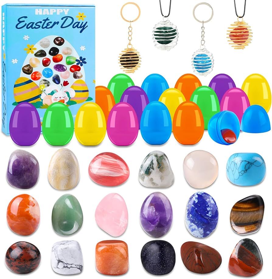 Easter Basket Stuffers,18pcs Gemstones Prefilled Easter Eggs Natural Mineral Rocks Crystals with ... | Amazon (US)