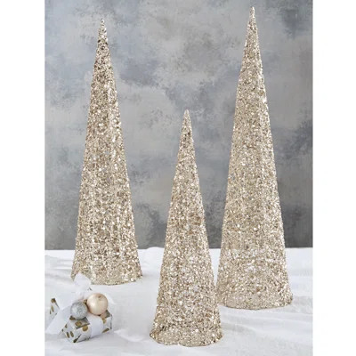 3 Piece Glitter Cone Tree Set | Wayfair North America