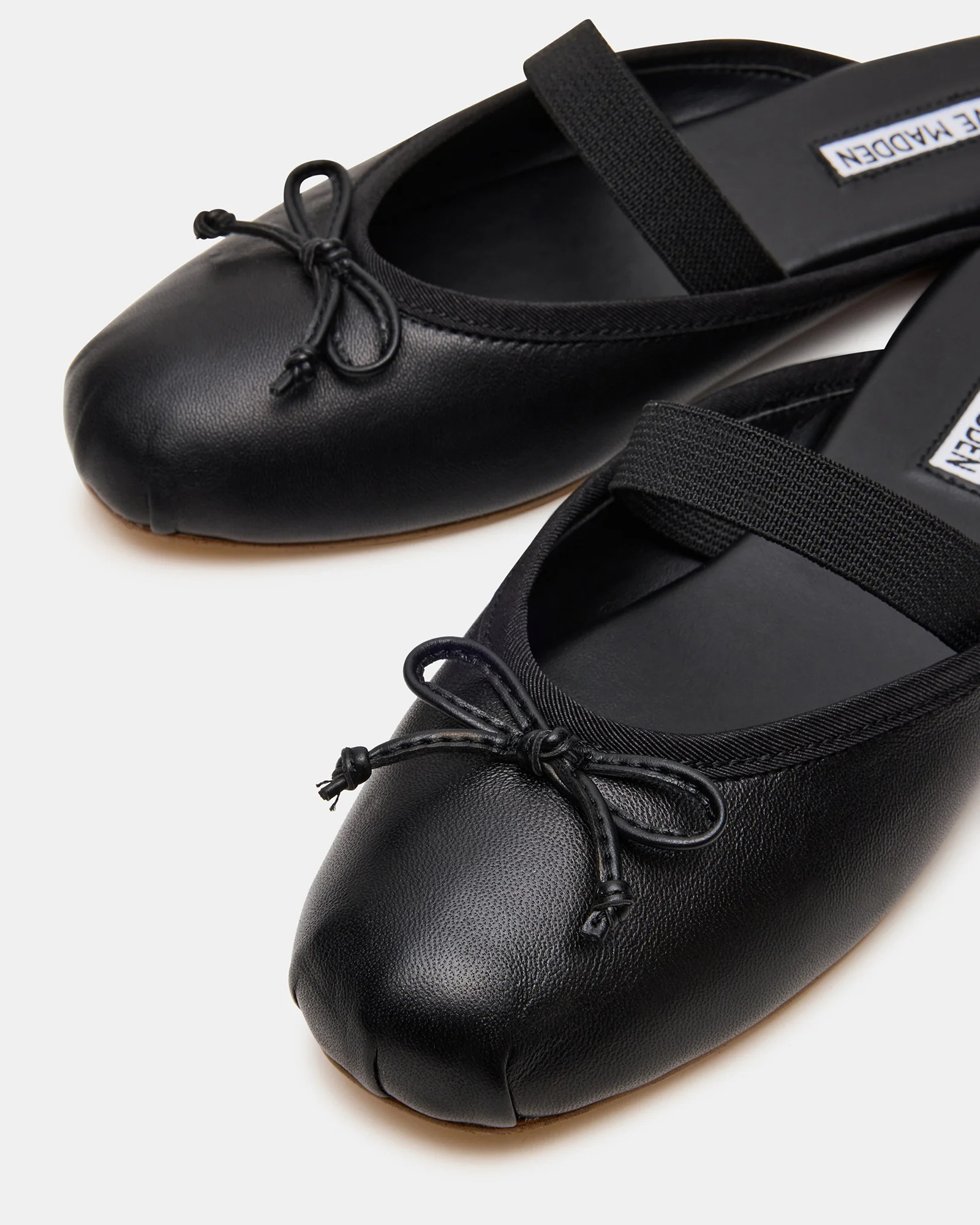 CUTESY Black Leather Slip-On Ballet Mule Women's Flat | Steve Madden (US)
