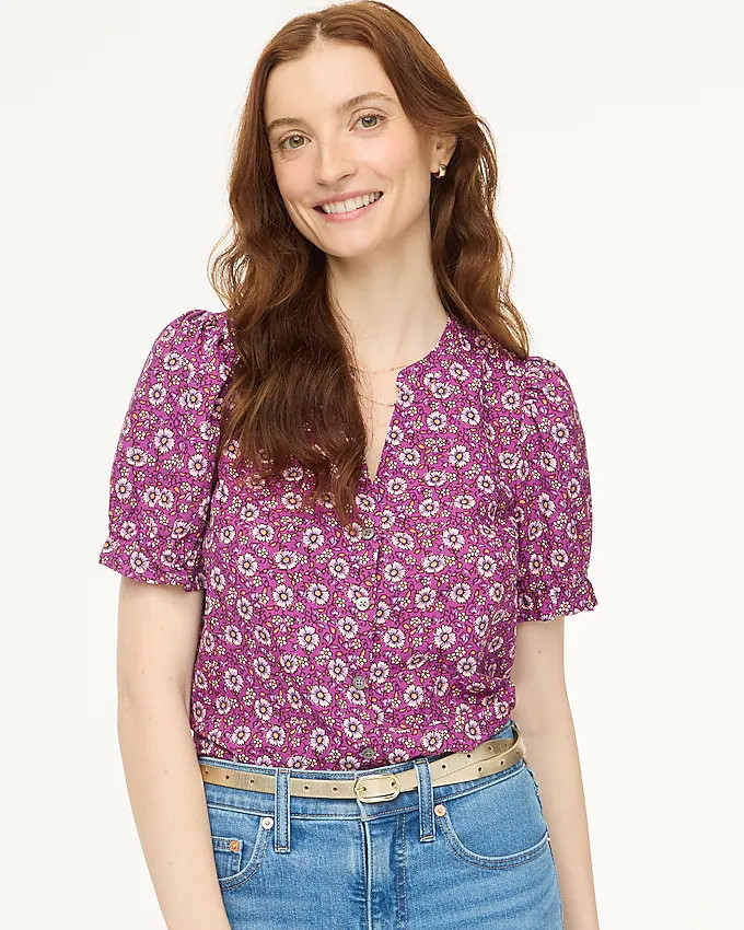 Printed puff-sleeve blouse | J.Crew Factory