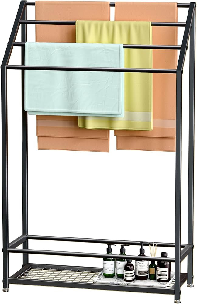 4-Tier Extra Wide Freestanding Towel Rack, Heavy-Duty Metal Towel Drying Stand for Bathroom, Pool... | Amazon (US)