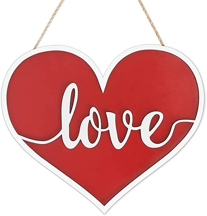AKEROCK Valentines Day Door Decor, 3D Heart Shaped Wooden Hanging Sign for Valentines Door Decora... | Amazon (US)