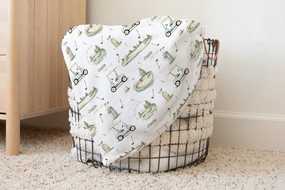 Golf Baby Blanket Personalized Newborn Gift Golf Nursery Velveteen Minky Blanket Golf Theme Baby ... | Etsy (US)