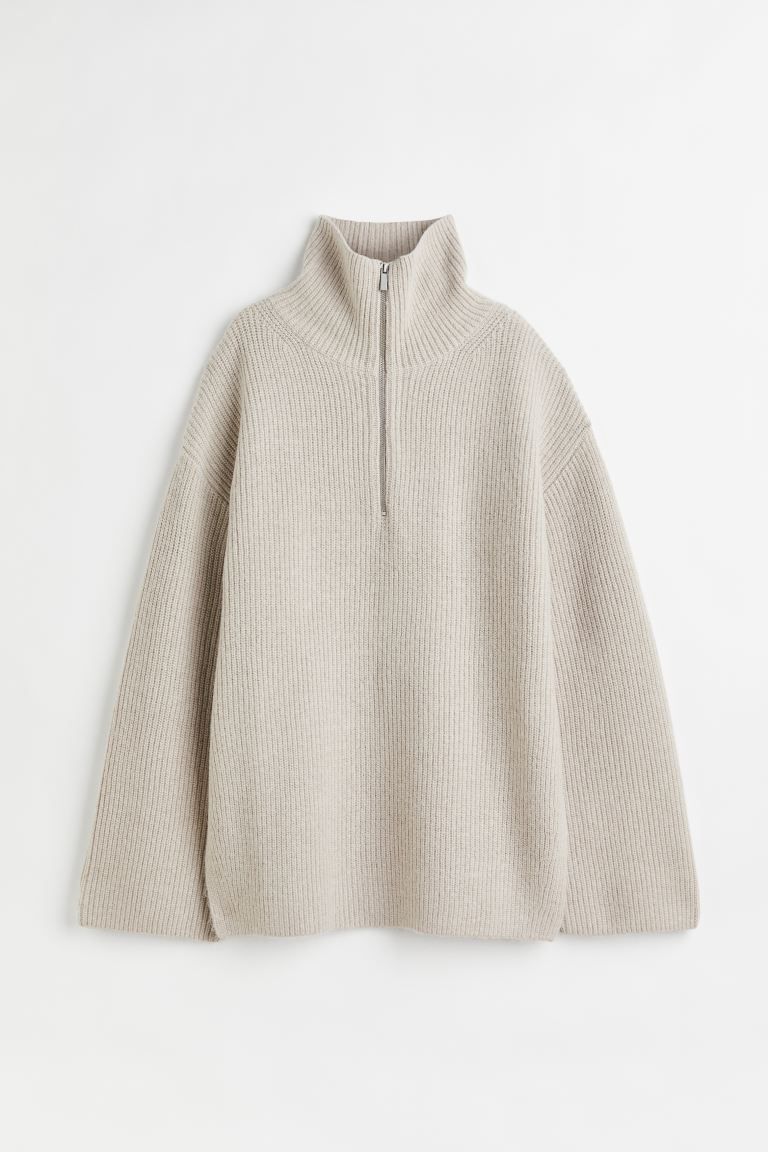 Rib-knit Half-zip Sweater - Light beige - Ladies | H&M US | H&M (US + CA)