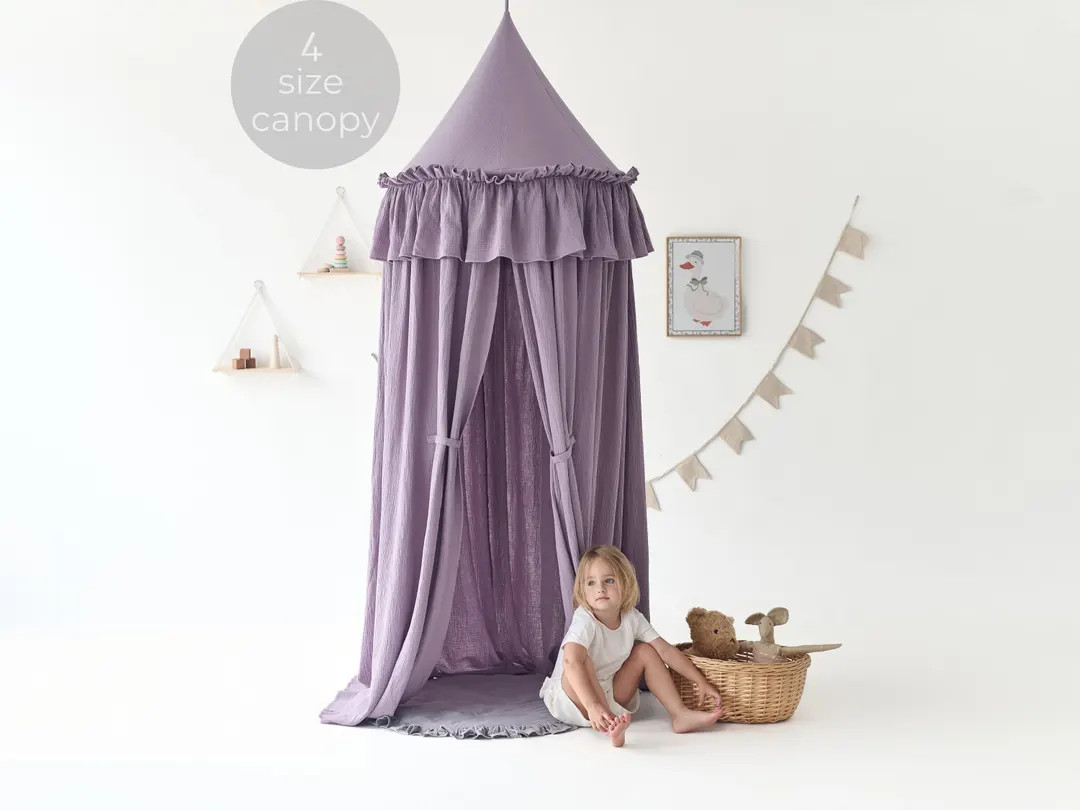 Sänghimmel till spjälsäng, spjälsänghimmel i bomull, läshörnahimmel, sänghimmel med frans... | Etsy (US)