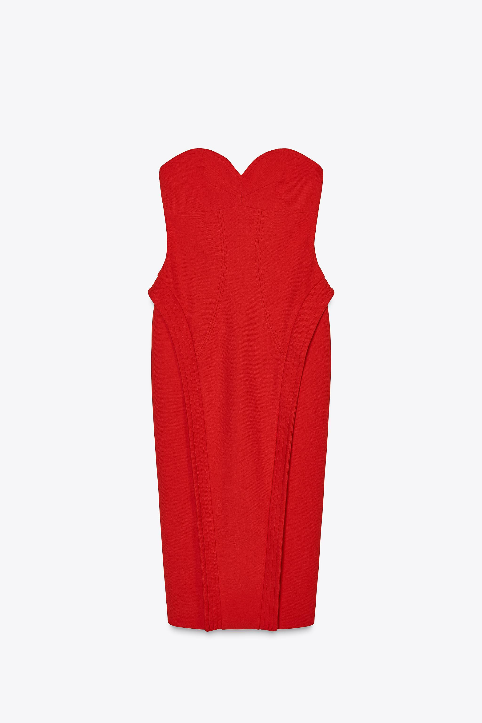 Sweetheart neckline midi dress with off-the-shoulder design. Ruffle detail in the same fabric. Hi... | Zara US