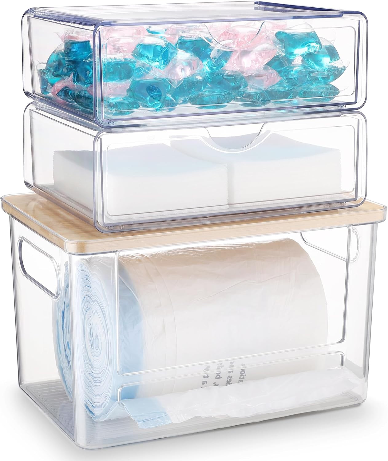 3Pcs Extra Large Laundry Room Organization and Storage, Stackable Storage Drawers, Trash Bag Hold... | Amazon (US)