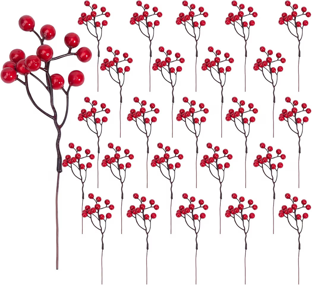 24pack Artificial Berry Stems, Burgundy Red Berry Picks Holly Berries Branches Stems for Christma... | Amazon (US)