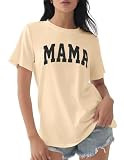GGOV Mama Shirt Mom Letter Print Tops Mother's Day Shirts Gift Casual Tee Loose Fit Short Sleeve T Shirts Apricot | Amazon (US)