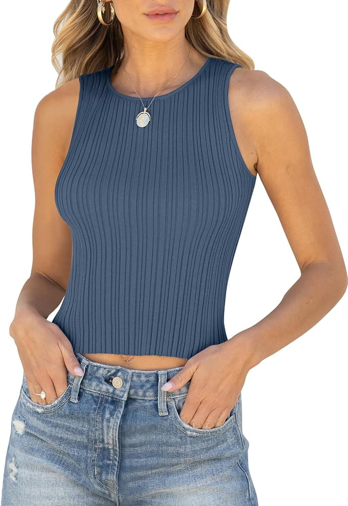 ANRABESS Womens High Neck Tank Crop Tops Summer Sleeveless Stretchy Knit Sweater Shirts Going Out... | Amazon (US)