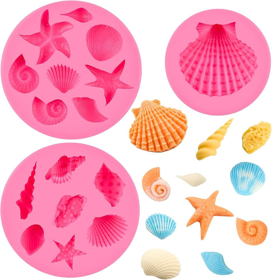 Puyeipt 3 Pcs Marine Silicone Fondant Molds, Seashell Conch Starfish Chocolate Candy Molds for Cu... | Amazon (US)