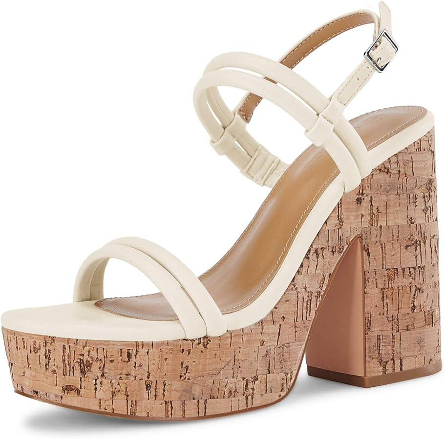 Coutgo Womens Cork Wedge Sandals Heels Open Toe High Heel Platform Slingback Ankle Strap Buckle S... | Amazon (US)