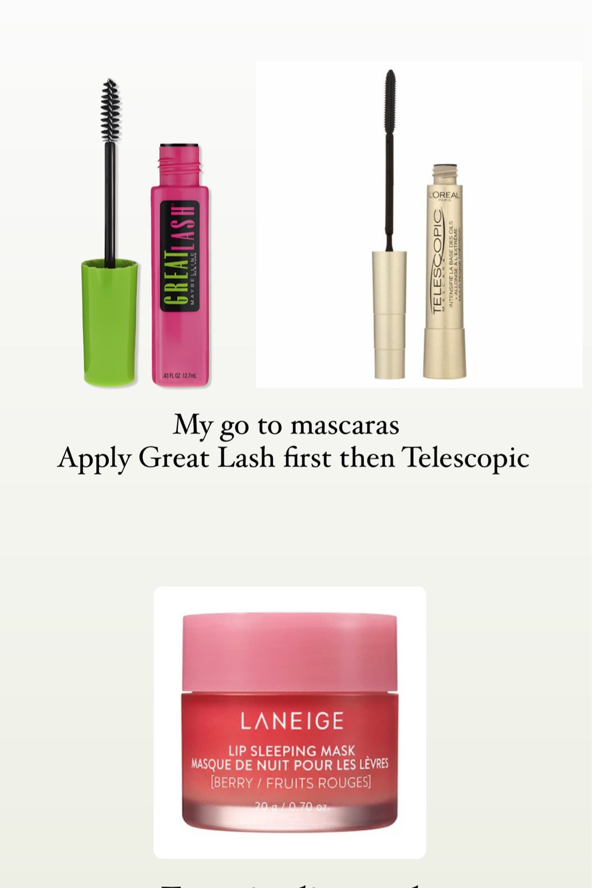 My everyday mascaras and lip mask 

#LTKfindsunder100 #LTKGiftGuide #LTKMostLoved