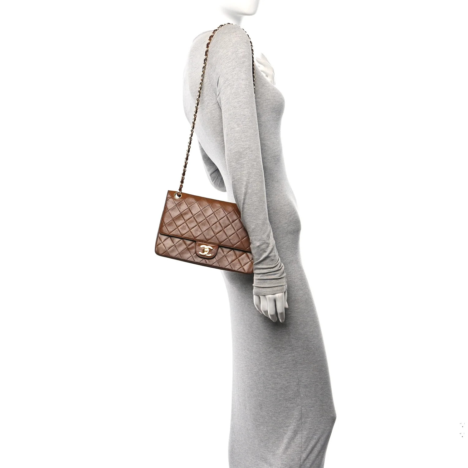 Lambskin Quilted Medium Double Flap Brown | FASHIONPHILE (US)