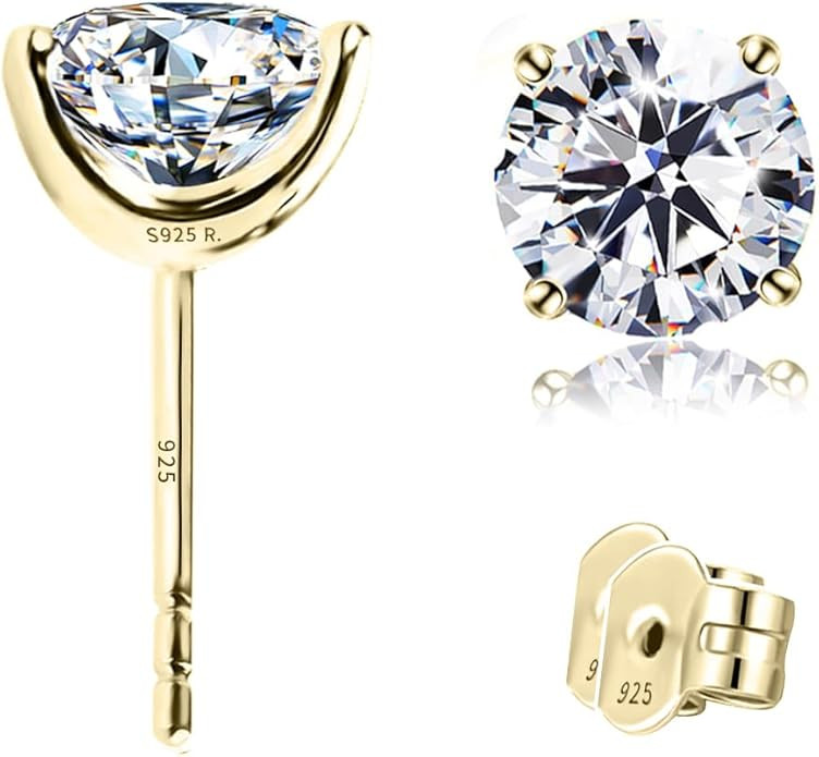 "STUNNING FLAME" Solid 14K Gold Post & Sterling Silver Round Cut Cubic-Zirconia Stud CZ Earrings ... | Amazon (US)