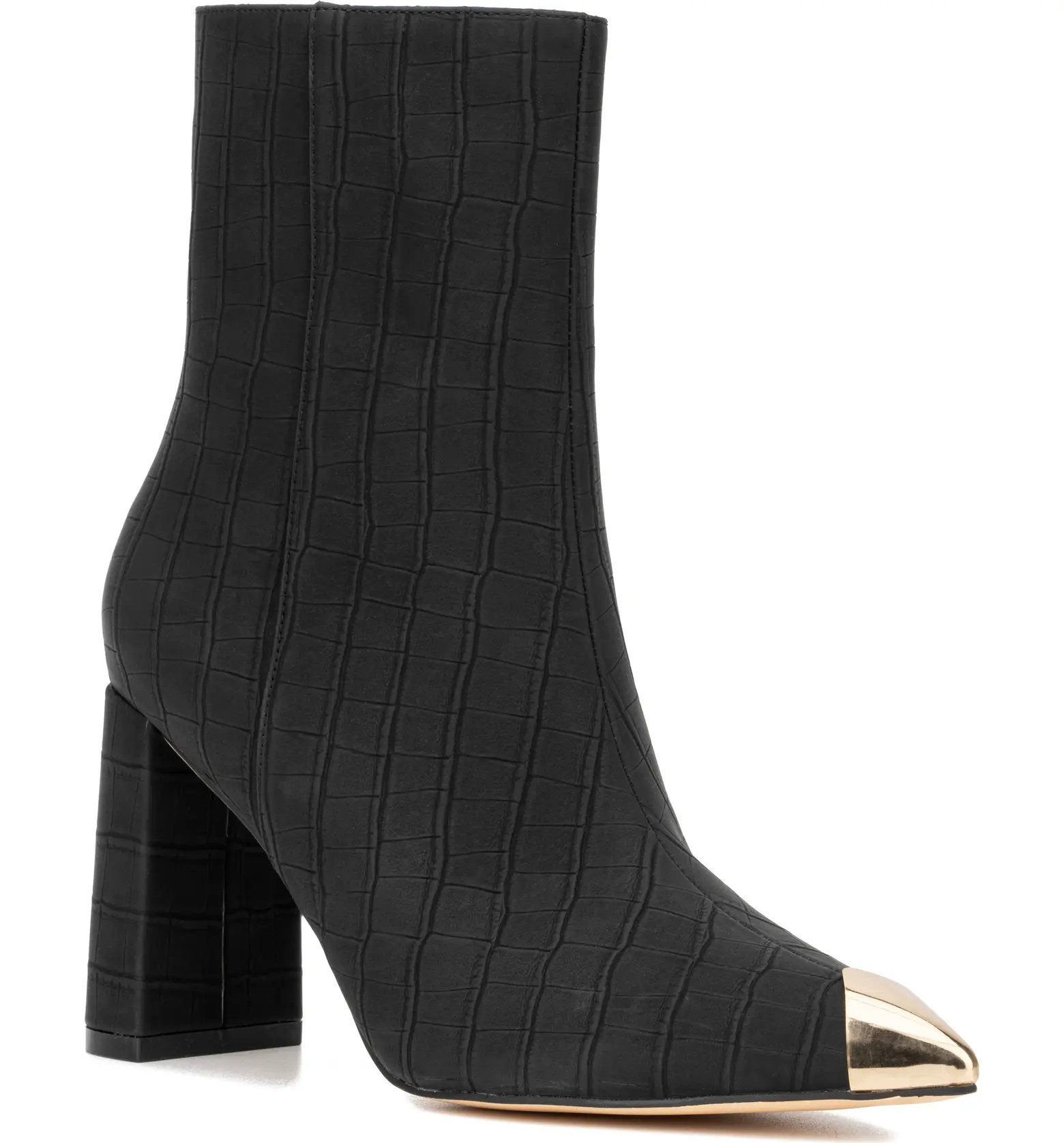 NEW YORK AND COMPANY Kyla Gold Accent Croc Embossed Faux Leather Bootie | Nordstromrack | Nordstrom Rack