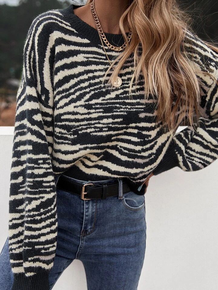 Zebra Striped Pattern Sweater | SHEIN