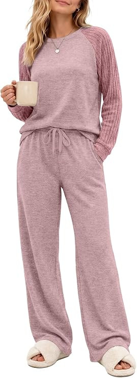 OFEEFAN Pajama Sets for Women 2 Piece Lounge Sets Pjs Winter Soft Sleepwear | Amazon (US)