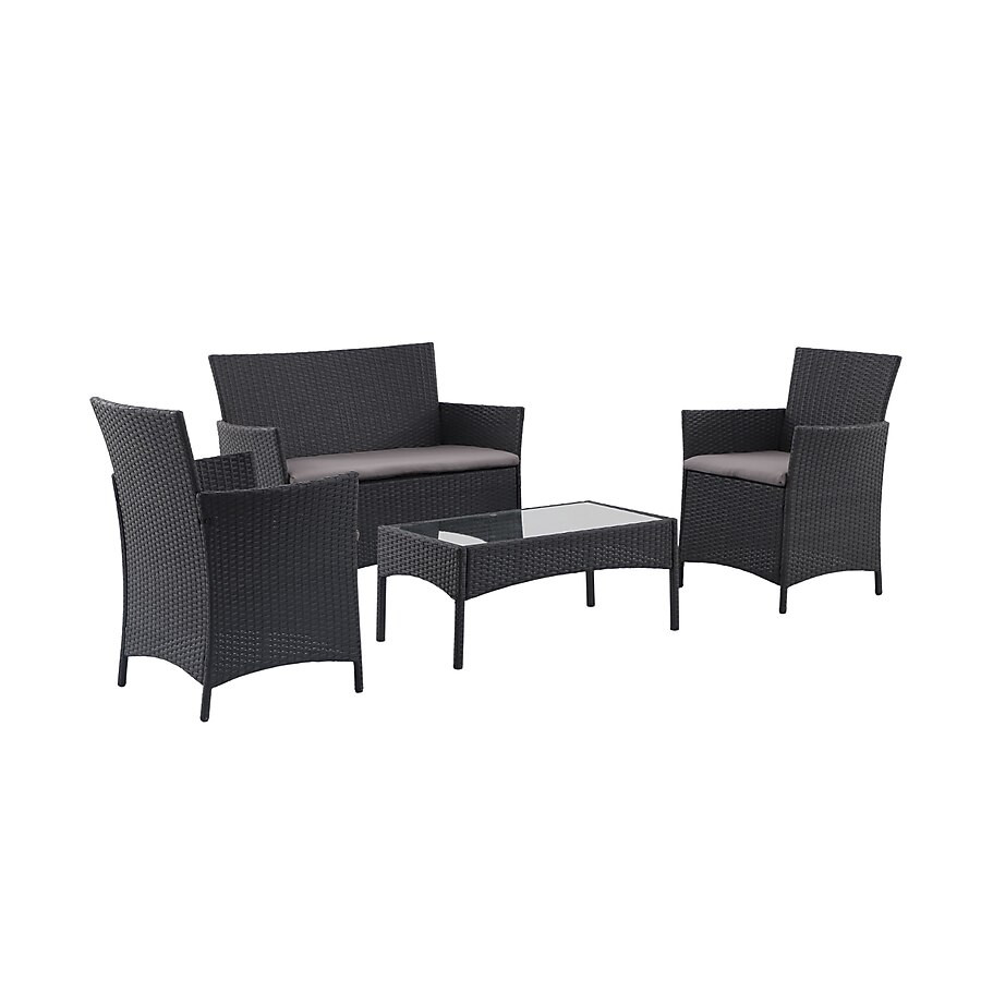 Style Selections 4-Piece Wicker Patio Conversation Set with Gray Cushions | Lowe's