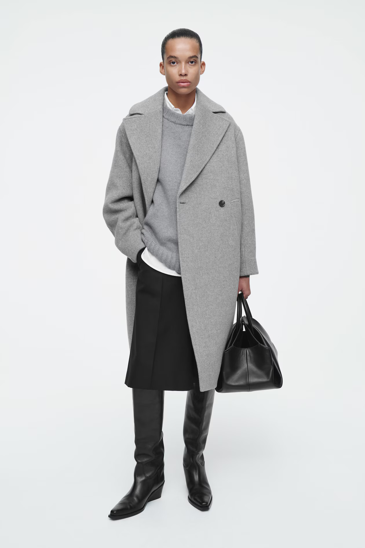 OVERSIZED DOUBLE-BREASTED WOOL COAT - GREY | COS (EU)